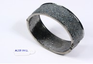 Antique Style Openable Oval Bangle Cuff .925 Sterling Silver with Pave Blue Diamonds