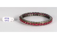 Antique Style Openable Round Bangle .925 Sterling Silver with Colored Pave Diamonds and Ruby