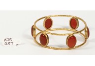 Antique Style Organic Bangle  .925 Sterling Silver Gold Micron Plated with Orange Onyx