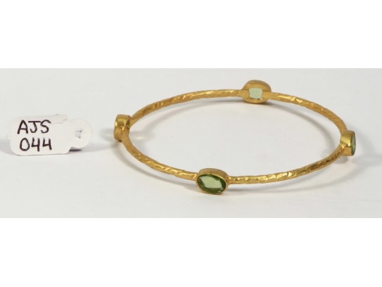 Antique Style Organic Bangle  .925 Sterling Silver Gold Micron Plated with Peridot