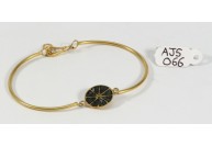 Antique Style Organic Bangle Bracelet  .925 Sterling Silver Gold Micron Plated with Black Diamond Slice Bead