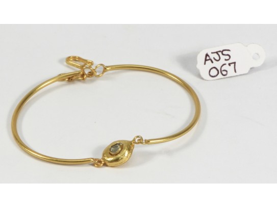 Antique Style Organic Bangle Bracelet  .925 Sterling Silver Gold Micron Plated with Diamond Slice Bead