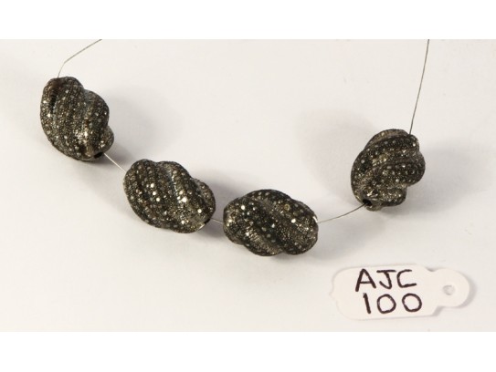 Antique Style Fancy Shape Bead Finding .925 Sterling Silver with Oxidized Pave Diamonds 