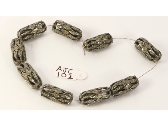 Antique Style Fancy Oblong shape Bead Finding .925 Sterling Silver with Oxidized Pave Diamonds 