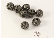 Antique Style Round Cutwork Design Ball 14mm Bead Finding .925 Sterling Silver with Oxidized Pave Diamonds 