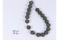 Antique Style Round Ball 10mm Bead Finding .925 Sterling Silver with Oxidized Pave Diamonds 