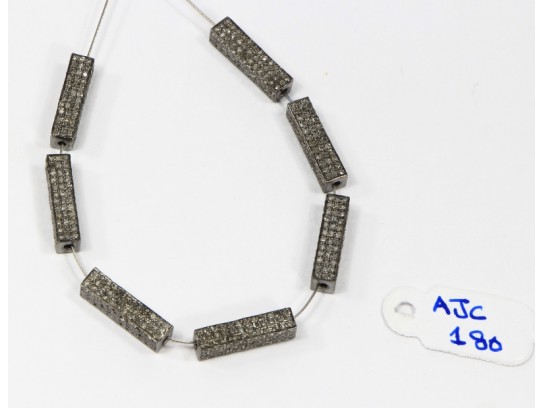 Antique Style Rectangular 3-D Fancy Bead Finding .925 Sterling Silver with Oxidized Pave Diamonds 