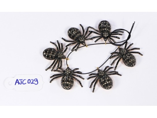 Antique Style Spider Charm Finding .925 Sterling Silver with Oxidized Pave Diamonds 
