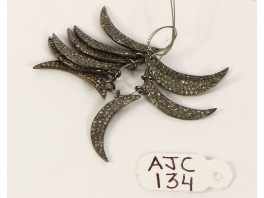 Antique Style Crescent Moon shape Charm Finding .925 Sterling Silver with Oxidized Pave Diamonds 