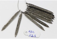 Antique Style Long Stick Dagger Design Charm Finding  .925 Sterling Silver with 2 rows of Oxidized Pave Diamonds 