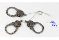 Antique Style Big Double Sided Clasp Lock Finding .925 Sterling Silver with Oxidized Pave Diamonds 