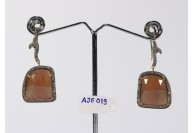 Antique Style Dangling  Earrings 14kt Gold  .925 Sterling Silver with Oxidized  Pave Diamonds and Sapphires 
