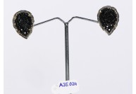 Antique Style Studs Drop Shape Earrings  .925 Sterling Silver with Oxidized  Pave Diamonds and Carved Black Onyx
