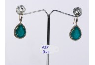Antique Style Dangling  Earrings 14kt Gold  .925 Sterling Silver with Oxidized  Pave Diamonds and Emerald