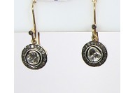 Antique Style Drop Shape Dangling Round shape Earrings .925 Sterling Silver with Oxidized  Rosecut Diamonds and Pave Diamonds