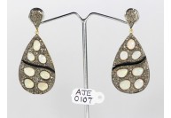 Antique Style Dangling  Earrings  .925 Sterling Silver with Oxidized  Pave Diamonds and Opals