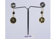 Antique Style Dangling Earrings .925 Sterling Silver Gold Micron Plated with Black Diamond