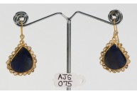 Antique Style Dangling Earrings .925 Sterling Silver Gold Micron Plated with Diamond Slices and BlueSapphire
