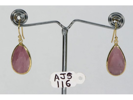 Antique Style Dangling Earrings .925 Sterling Silver Gold Micron Plated with Rose Pink Sapphire