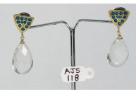 Antique Style Dangling Earrings .925 Sterling Silver Gold Micron Plated with Turquoise and Crystal