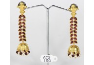 Antique Style Dangling Long Earrings .925 Sterling Silver Gold Micron Plated with Garnet