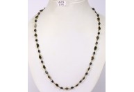 Antique Style Long Necklace Chain  .925 Sterling Silver with Natural Black Diamond Slices