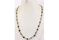 Antique Style Long Necklace Chain  .925 Sterling Silver with Natural Black Diamond Slices