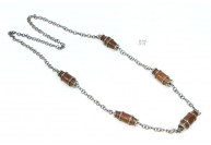 Long Necklace Chain  .925 Sterling Silver with Wood And Diamond Links