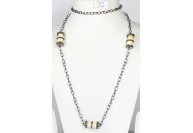 Antique Style Organic Necklace .925 Sterling Silver with Pave Diamonds and White Cylindrical Bone Beads
