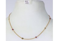 Antique Style Organic Necklace .925 Sterling Silver Gold Micron Plated with Diamond Slices and Ruby Beads