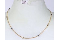 Antique Style Organic Necklace .925 Sterling Silver Gold Micron Plated with Diamond Slices and Blue Sapphire Beads