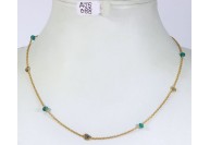 Antique Style Organic Necklace .925 Sterling Silver Gold Micron Plated with Diamond Slices and Emerald Beads