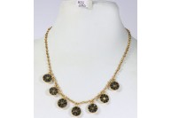 Antique Style Organic Necklace .925 Sterling Silver Gold Micron Plated with 7 pieces of Black Diamond Pendants