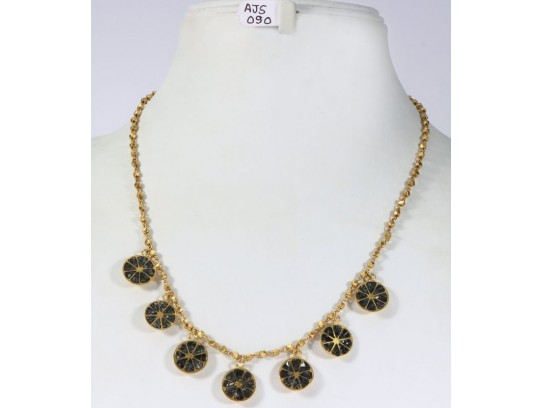 Antique Style Organic Necklace .925 Sterling Silver Gold Micron Plated with 7 pieces of Black Diamond Pendants
