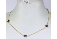 Antique Style Organic Necklace .925 Sterling Silver Gold Micron Plated with small Black Diamond Round Shape Pendants