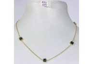 Antique Style Organic Necklace .925 Sterling Silver Gold Micron Plated with small Black Diamond Square Shape Pendants