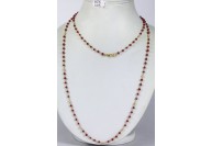Antique Style Organic Long Necklace Chain  .925 Sterling Silver Gold Micron Plated Wire Wrapped with Ruby Beads