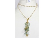 Antique Style Organic Pearl Necklace .925 Sterling Silver Gold Micron Plated with Faceted Aquamarine Beads