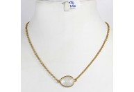 Antique Style Organic Necklace Chain  .925 Sterling Silver Gold Micron Plated with Moonstone Slice Pendant