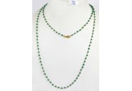 Antique Style Organic Long Necklace Chain  .925 Sterling Silver Gold Micron Plated Wire Wrapped with Green Onyx Beads
