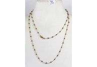 Antique Style Organic Long Necklace Chain  .925 Sterling Silver Gold Micron Plated Wire Wrapped with Garnet and Pearl Beads