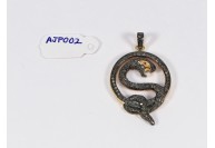 Antique Style Snake Design Pendant .925 Sterling Silver with Oxidized Pave Diamonds and Ruby Eye with Diamond Bail