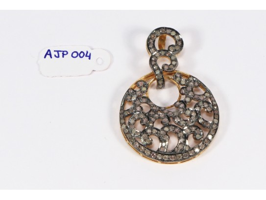 Antique Style  Pendant .925 Sterling Silver with Oxidized Pave Diamonds with Diamond Bail
