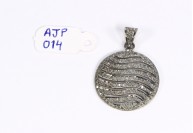 Antique Style  Cutwork Design Round Pendant .925 Sterling Silver with Oxidized Pave Diamonds with Diamond Bail