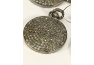 Antique Style  24mm Round Pendant .925 Sterling Silver with Oxidized Pave Diamonds