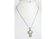 Antique Style  Cross Design Pendant .925 Sterling Silver with Opal and Oxidized Pave Diamonds with 18 inch Long Chain