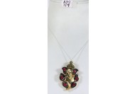 Antique Style Pendant .925 Sterling Silver Gold Micron Plated Ganesh Design with Diamonds and Ruby