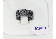 Antique Style Eternity Wavy Band Ring  .925 Sterling Silver with 3 rows of Oxidized Pave Diamonds 