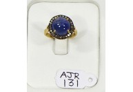 Antique Style Resizable Ring .925 Sterling Silver Gold Plated with Oxidized Pave Diamonds and Tanzanite