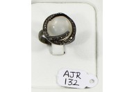 Antique Style Resizable Ring .925 Sterling Silver with Oxidized Pave Diamonds and White Moonstone